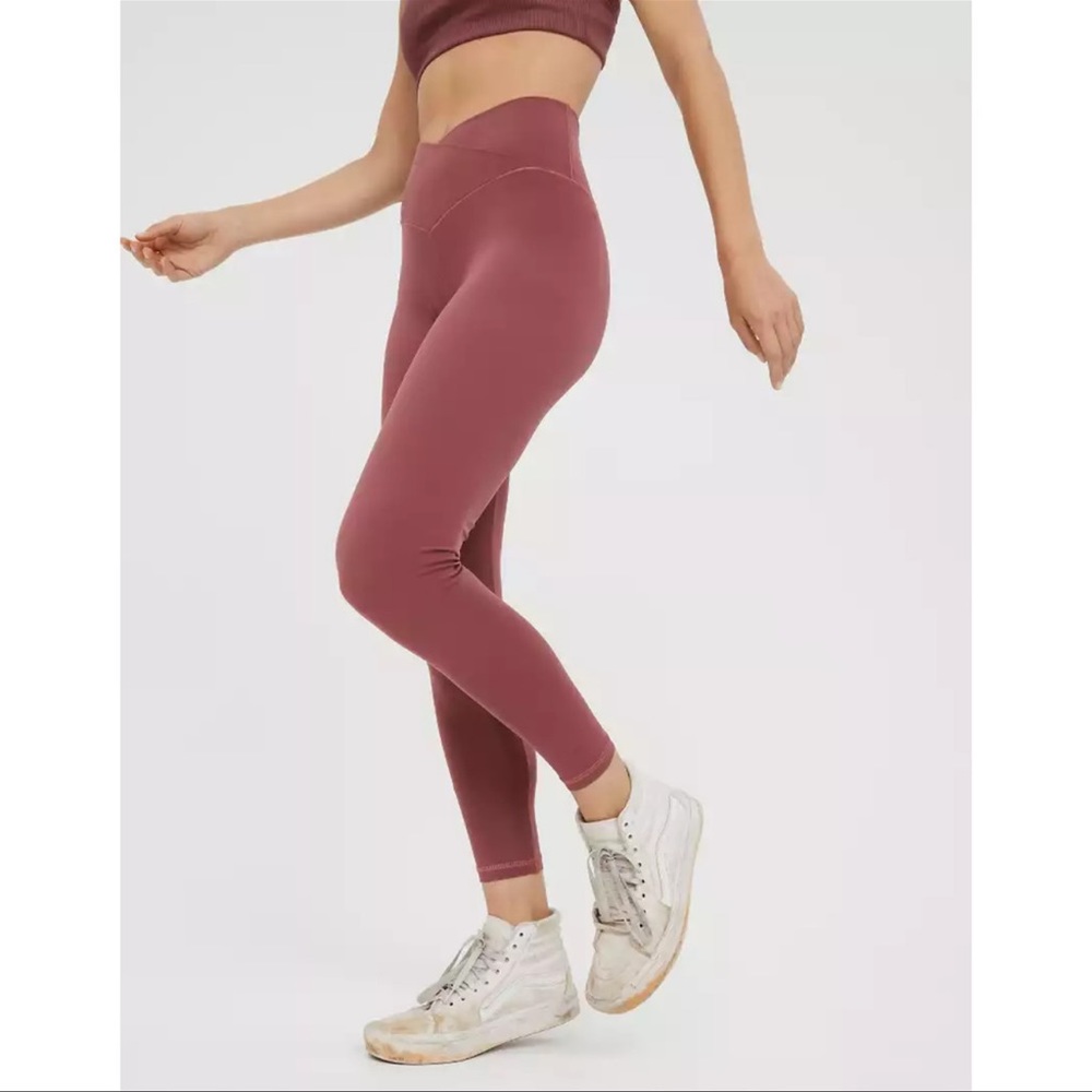 Offline by Aerie Crossover Real Me High Rise 7/8 Leggings Rose Pink Medium - Picture 2 of 12